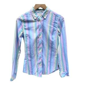 MAISON scotch soda  striped button down shirt pastel blue pink yellow petite